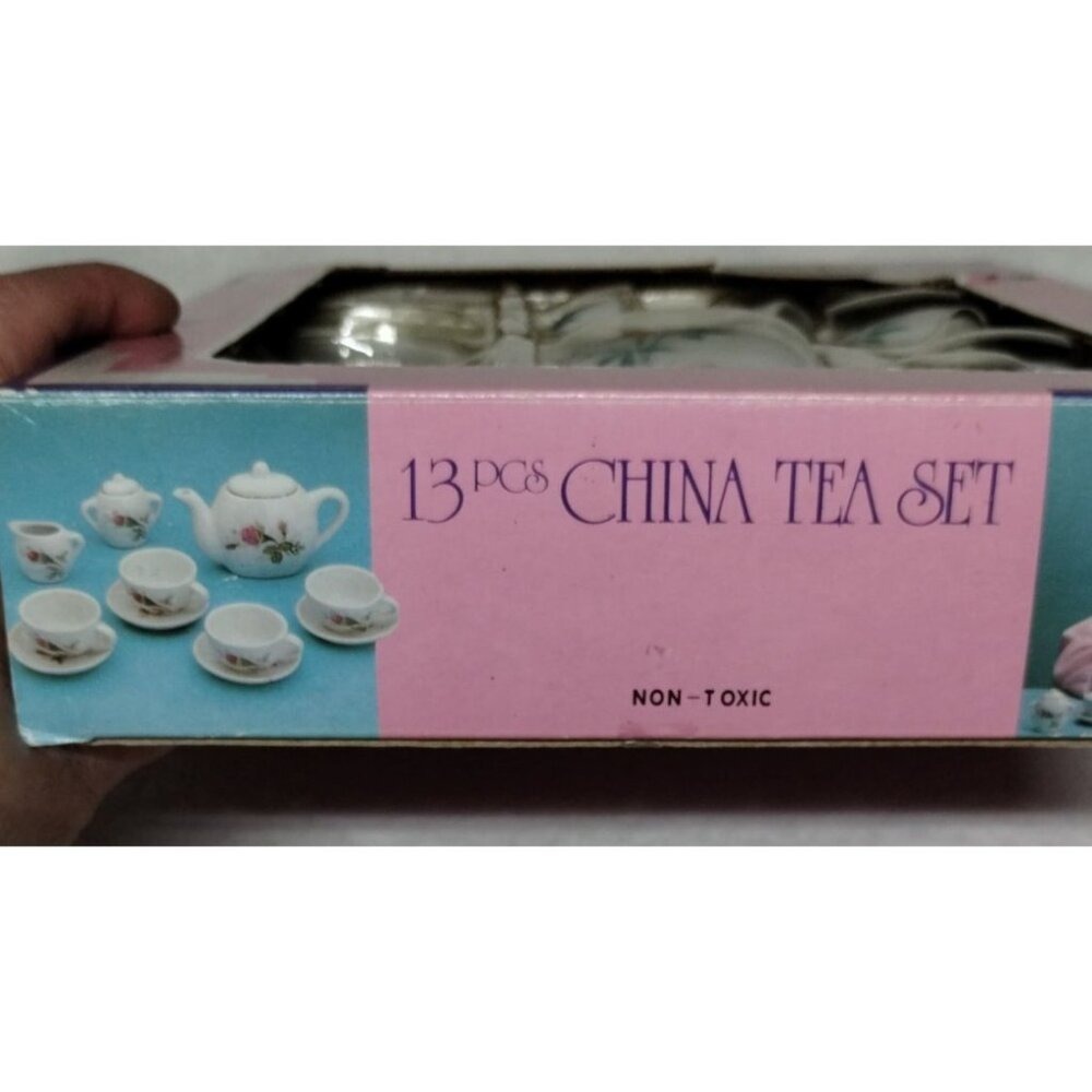 Vintage China Tea Set 13 Pcs‎ Miniature Toy Teapot Cups Plates Kids - Picture 3 of 5